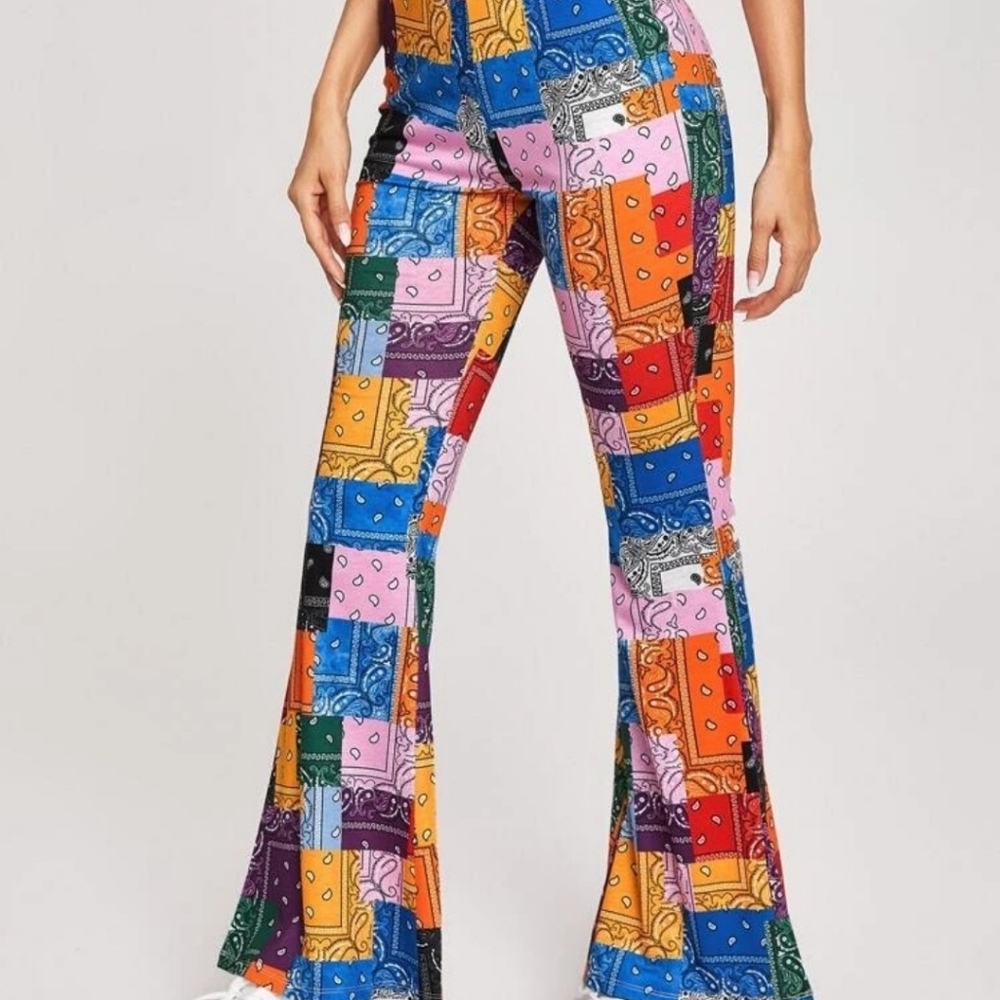Paisley Patch Print Flare Pants